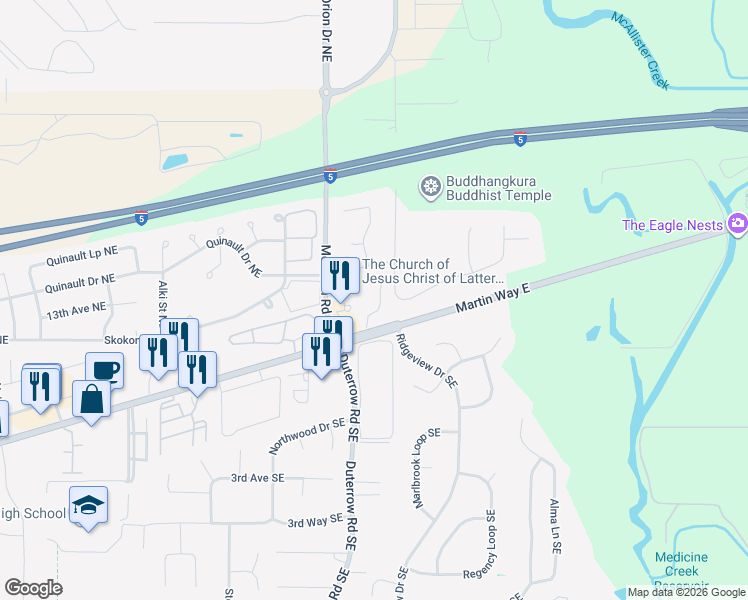 map of restaurants, bars, coffee shops, grocery stores, and more near 9424 Fagan Court Northeast in Lacey