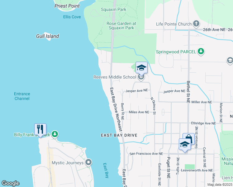 map of restaurants, bars, coffee shops, grocery stores, and more near 2027 Berry Street Northeast in Olympia