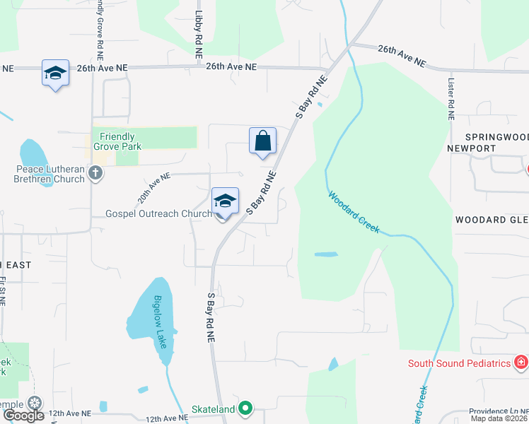 map of restaurants, bars, coffee shops, grocery stores, and more near 2008 South Bay Road Northeast in Olympia