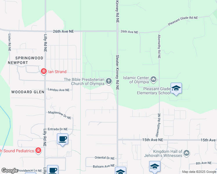 map of restaurants, bars, coffee shops, grocery stores, and more near 2039 Sleater Kinney Road Northeast in Olympia