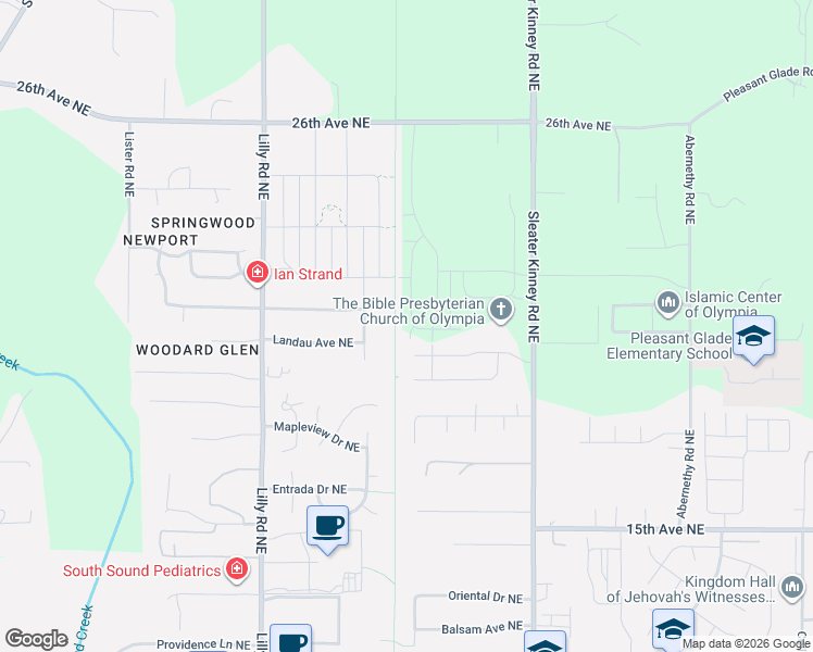 map of restaurants, bars, coffee shops, grocery stores, and more near 3844 20th Avenue Northeast in Olympia