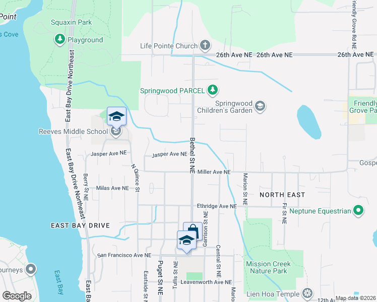 map of restaurants, bars, coffee shops, grocery stores, and more near 2008 Bethel Street Northeast in Olympia