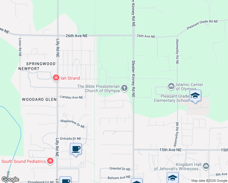 map of restaurants, bars, coffee shops, grocery stores, and more near 2203 Sleater Kinney Road Northeast in Olympia