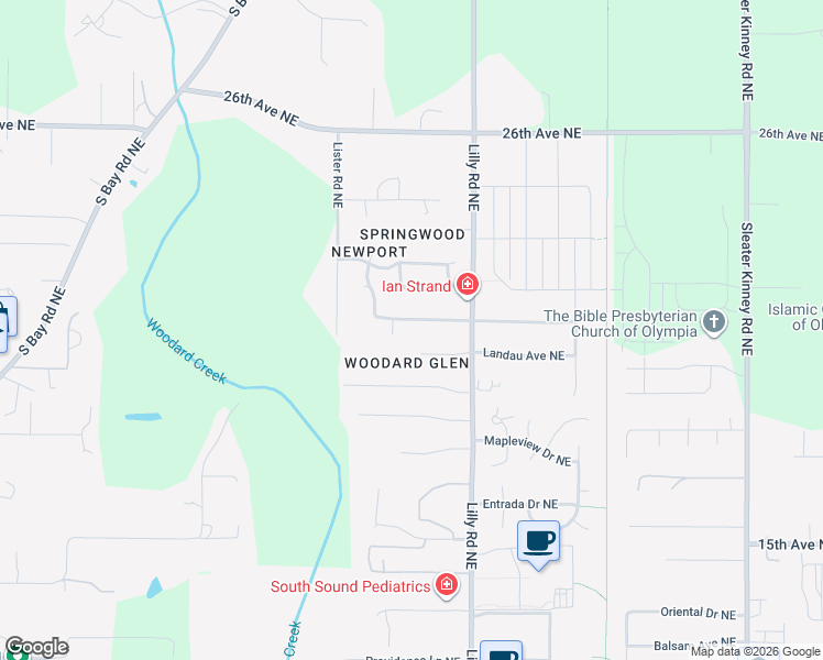 map of restaurants, bars, coffee shops, grocery stores, and more near 3511 Surrey Drive Northeast in Olympia