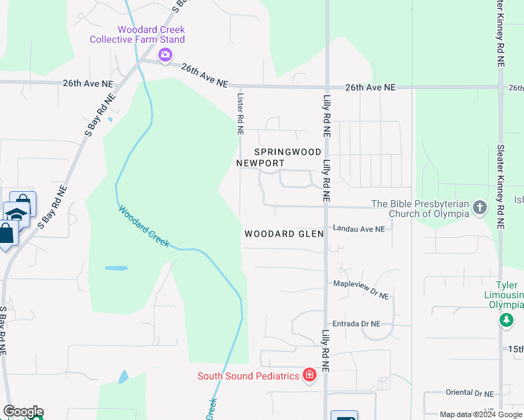 map of restaurants, bars, coffee shops, grocery stores, and more near 3431 Surrey Drive Northeast in Olympia