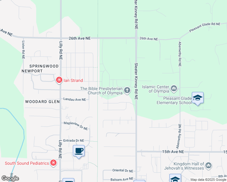 map of restaurants, bars, coffee shops, grocery stores, and more near 2203 Sleater Kinney Road Northeast in Olympia