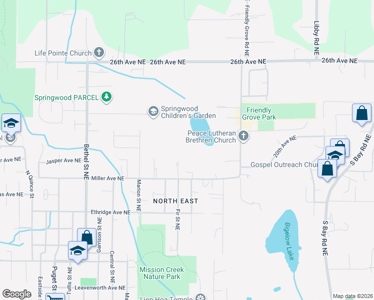 map of restaurants, bars, coffee shops, grocery stores, and more near 1854 Miller Avenue Northeast in Olympia