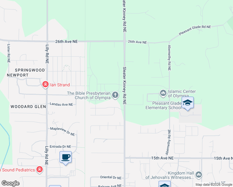 map of restaurants, bars, coffee shops, grocery stores, and more near 2039 Sleater Kinney Road Northeast in Olympia