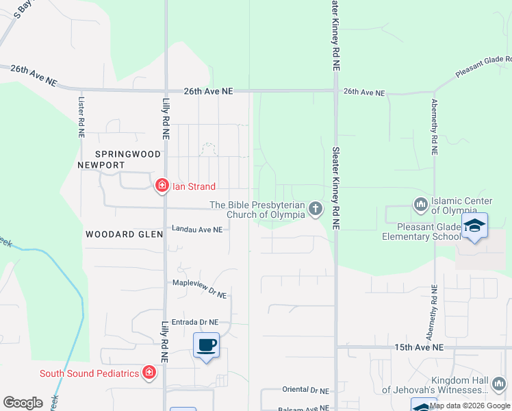 map of restaurants, bars, coffee shops, grocery stores, and more near Chehalis Western Trail (Woodard Bay Trail) in Olympia