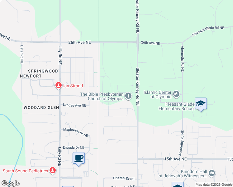map of restaurants, bars, coffee shops, grocery stores, and more near 2203 Sleater Kinney Road Northeast in Olympia