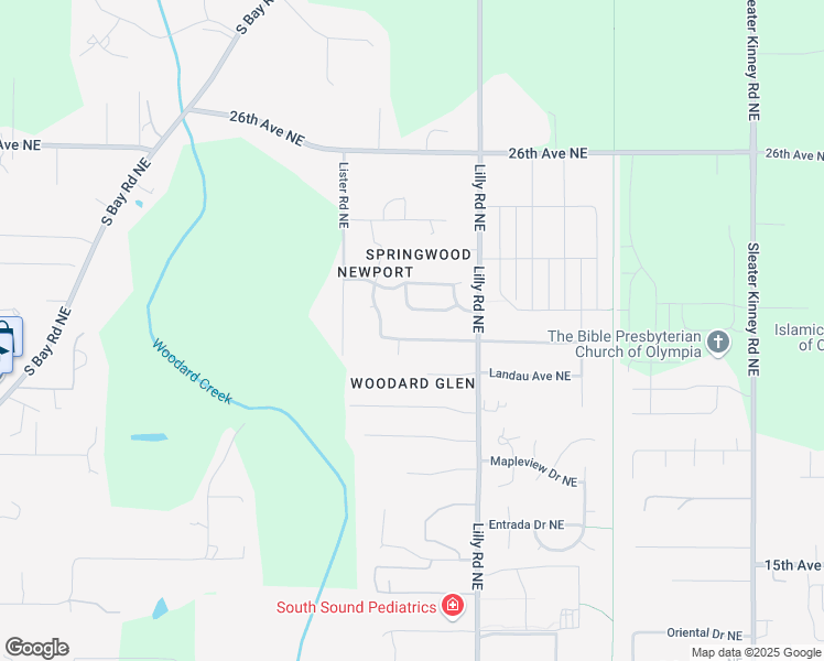 map of restaurants, bars, coffee shops, grocery stores, and more near 3508 Surrey Drive Northeast in Olympia
