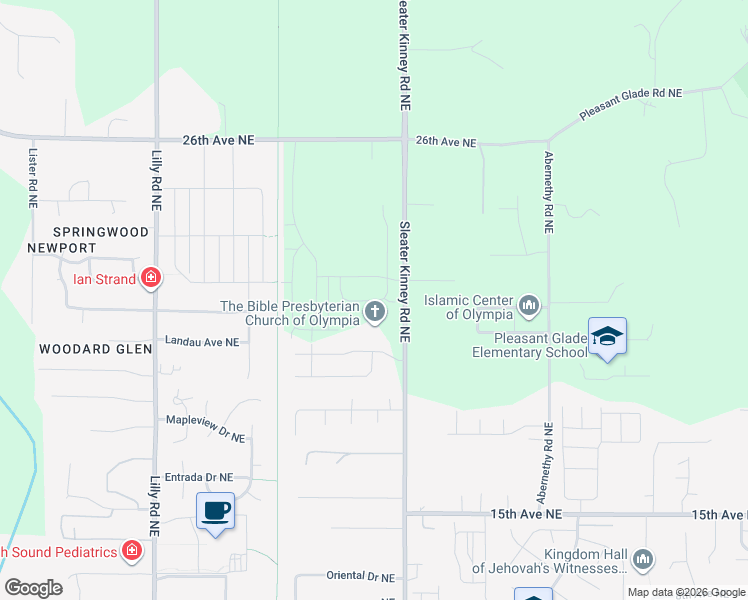 map of restaurants, bars, coffee shops, grocery stores, and more near 2039 Sleater Kinney Road Northeast in Olympia