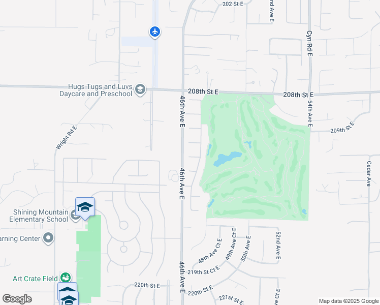map of restaurants, bars, coffee shops, grocery stores, and more near 4615 212th Street East in Spanaway