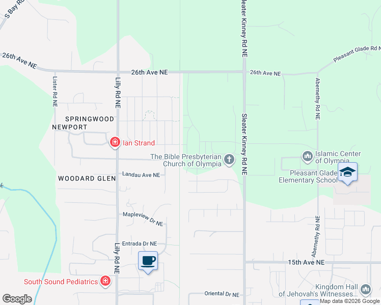 map of restaurants, bars, coffee shops, grocery stores, and more near Chehalis Western Trail (Woodard Bay Trail) in Olympia