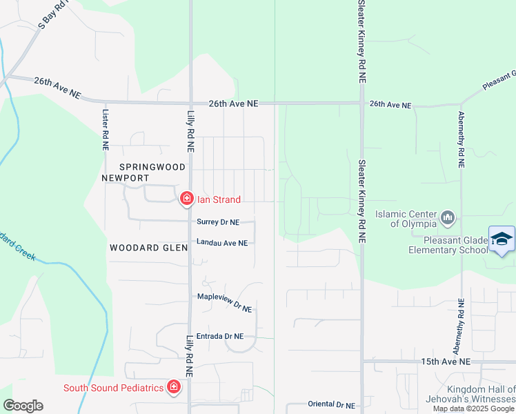 map of restaurants, bars, coffee shops, grocery stores, and more near 3632 Surrey Drive Northeast in Olympia