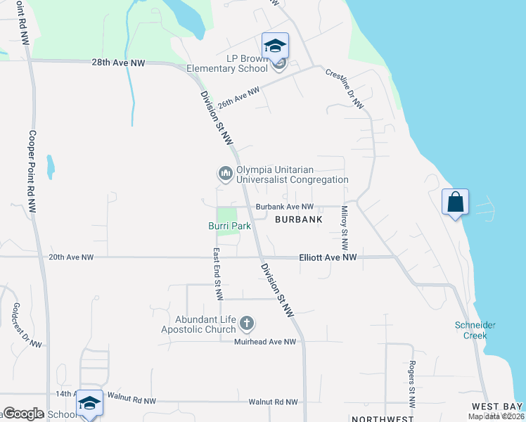 map of restaurants, bars, coffee shops, grocery stores, and more near 2202 Sophie Way Northwest in Olympia