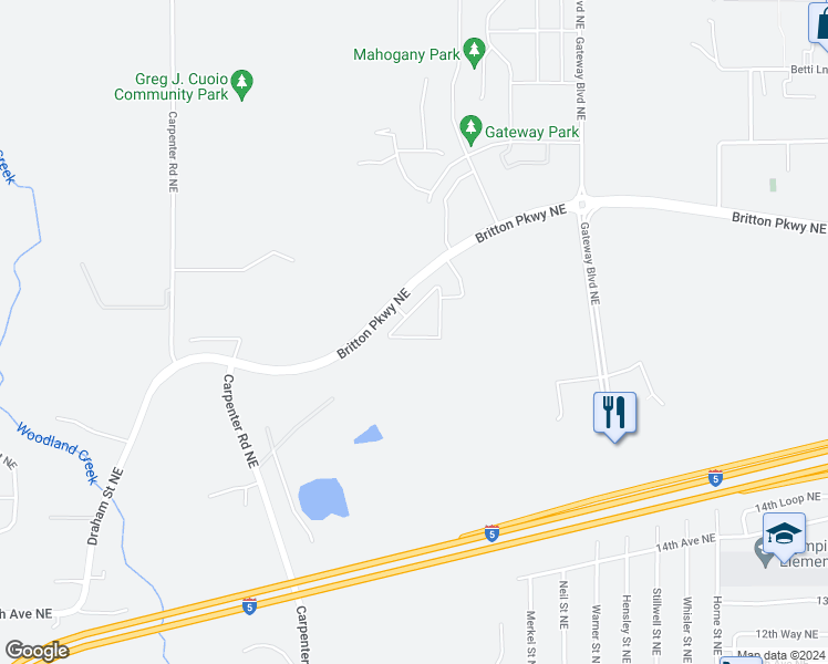 map of restaurants, bars, coffee shops, grocery stores, and more near 6619 Britton Parkway Northeast in Lacey