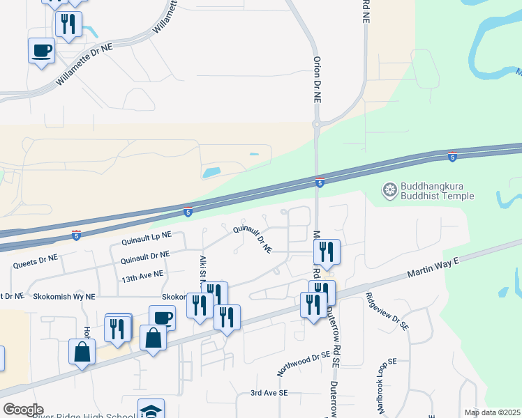 map of restaurants, bars, coffee shops, grocery stores, and more near 9120 Tolo Court Northeast in Olympia