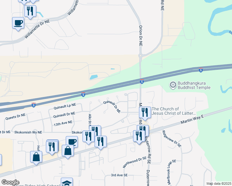 map of restaurants, bars, coffee shops, grocery stores, and more near 9120 Tolo Court Northeast in Olympia