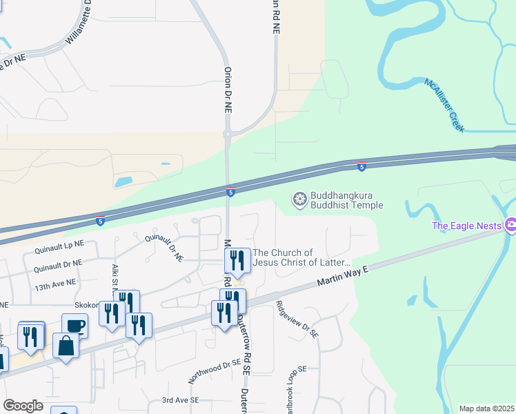 map of restaurants, bars, coffee shops, grocery stores, and more near 624 Pleasant Hill Drive Northeast in Olympia