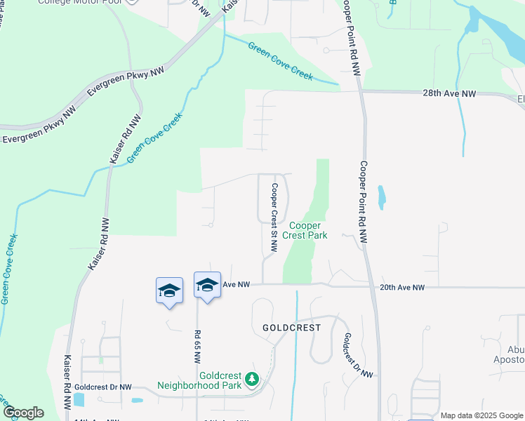 map of restaurants, bars, coffee shops, grocery stores, and more near 2327 Cooper Crest Place Northwest in Olympia
