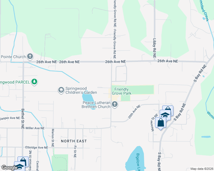 map of restaurants, bars, coffee shops, grocery stores, and more near 2505 Friendly Grove Road Northeast in Olympia