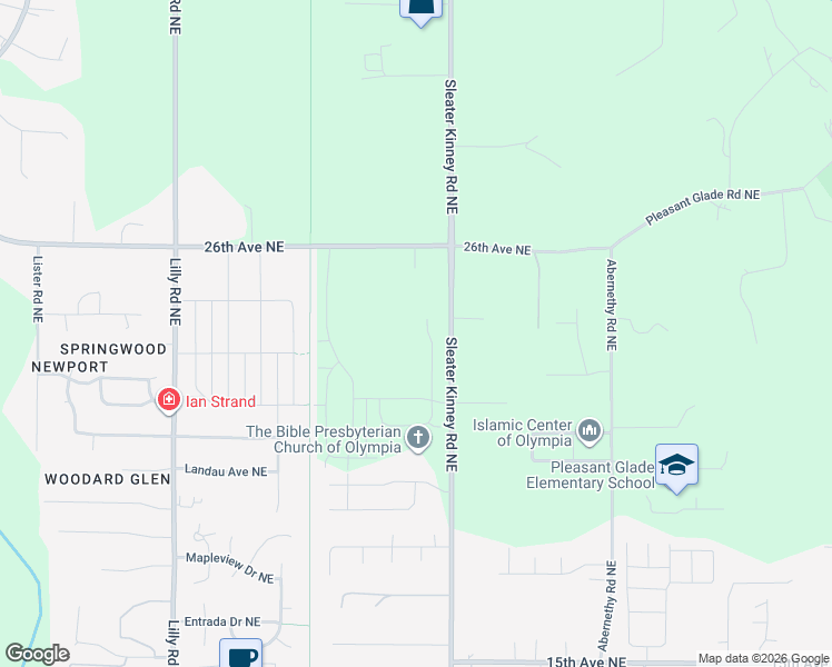 map of restaurants, bars, coffee shops, grocery stores, and more near 2407 Sleater Kinney Road Northeast in Olympia