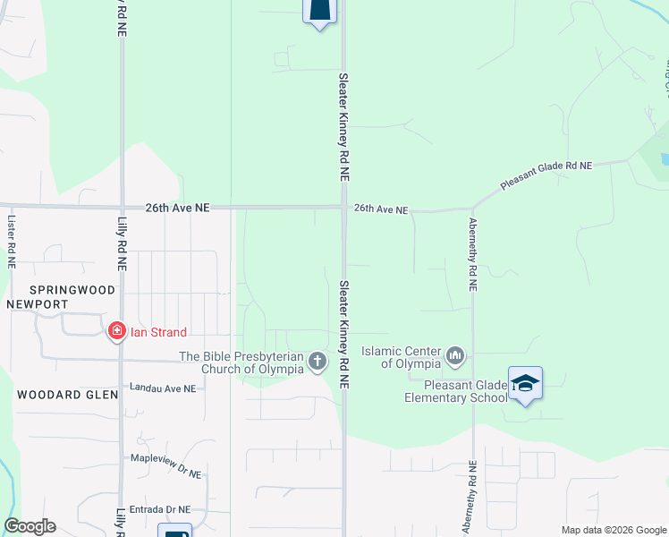 map of restaurants, bars, coffee shops, grocery stores, and more near 2407 Sleater Kinney Road Northeast in Olympia