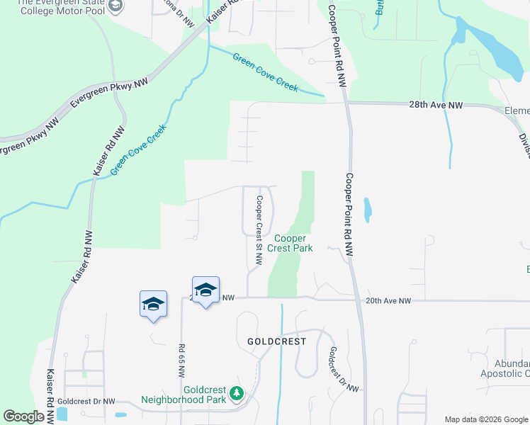 map of restaurants, bars, coffee shops, grocery stores, and more near 2320 Cooper Crest Street Northwest in Olympia