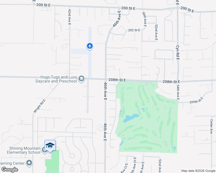map of restaurants, bars, coffee shops, grocery stores, and more near 4602 208th Street Court East in Spanaway