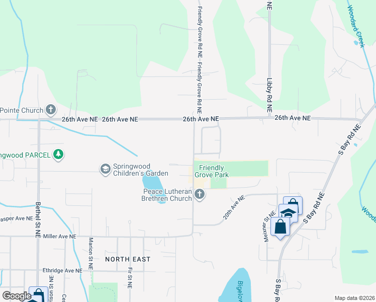 map of restaurants, bars, coffee shops, grocery stores, and more near 2505 Friendly Grove Road Northeast in Olympia