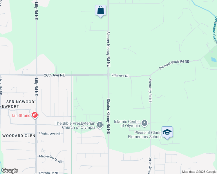 map of restaurants, bars, coffee shops, grocery stores, and more near Sleater Kinney Road Northeast in Olympia