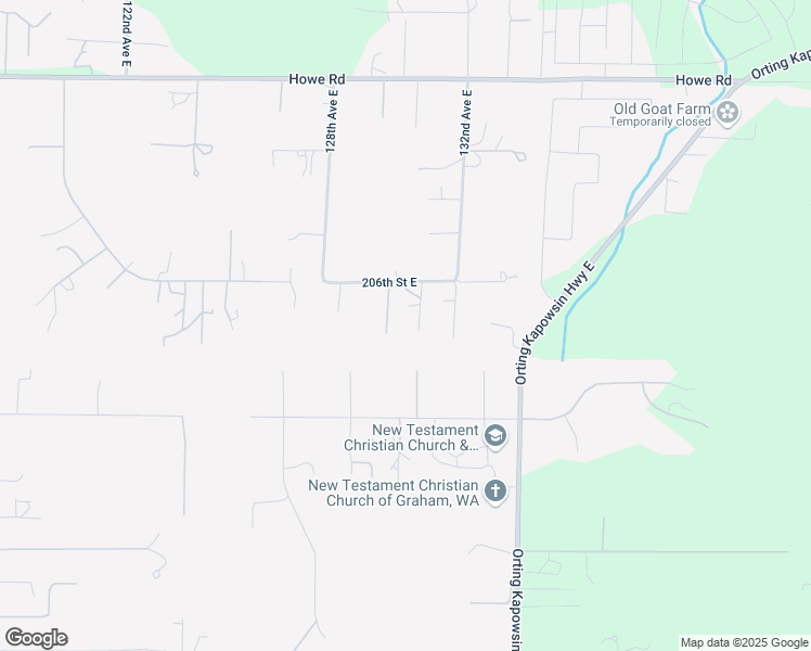 map of restaurants, bars, coffee shops, grocery stores, and more near 12920 206th Street East in Graham