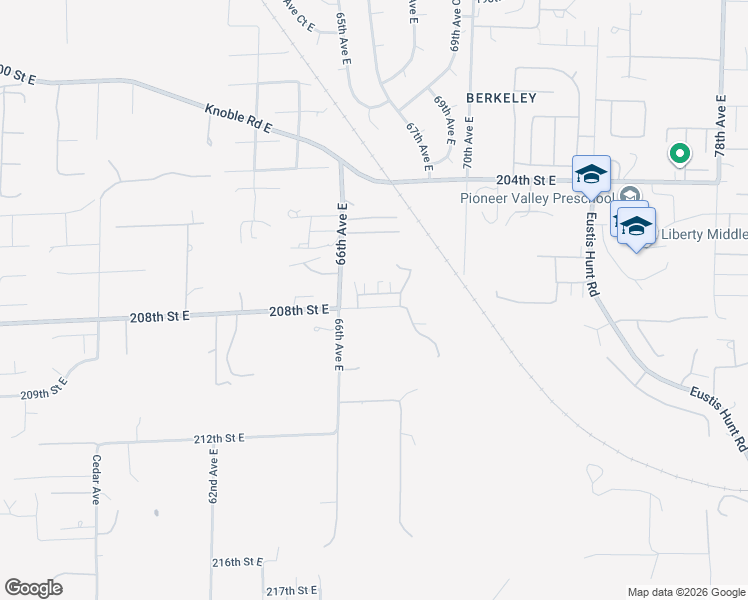 map of restaurants, bars, coffee shops, grocery stores, and more near 6617 207th Street Court East in Spanaway