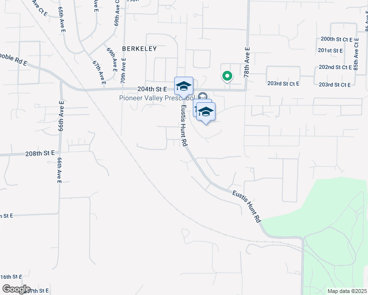 map of restaurants, bars, coffee shops, grocery stores, and more near 7315 Eustis Hunt Road in Spanaway