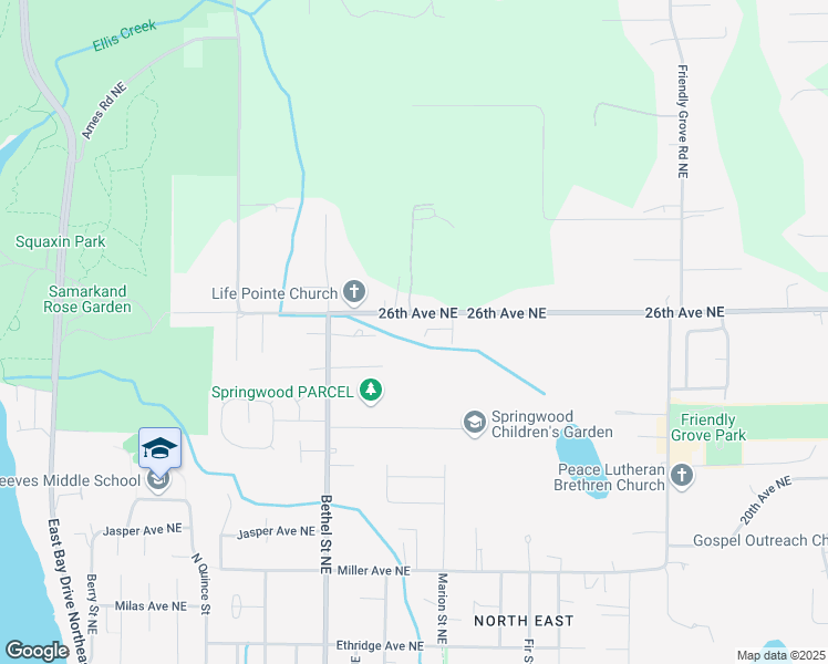 map of restaurants, bars, coffee shops, grocery stores, and more near 1510 Evanston Court Northeast in Olympia