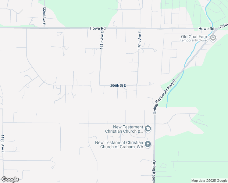 map of restaurants, bars, coffee shops, grocery stores, and more near 12920 206th Street East in Graham