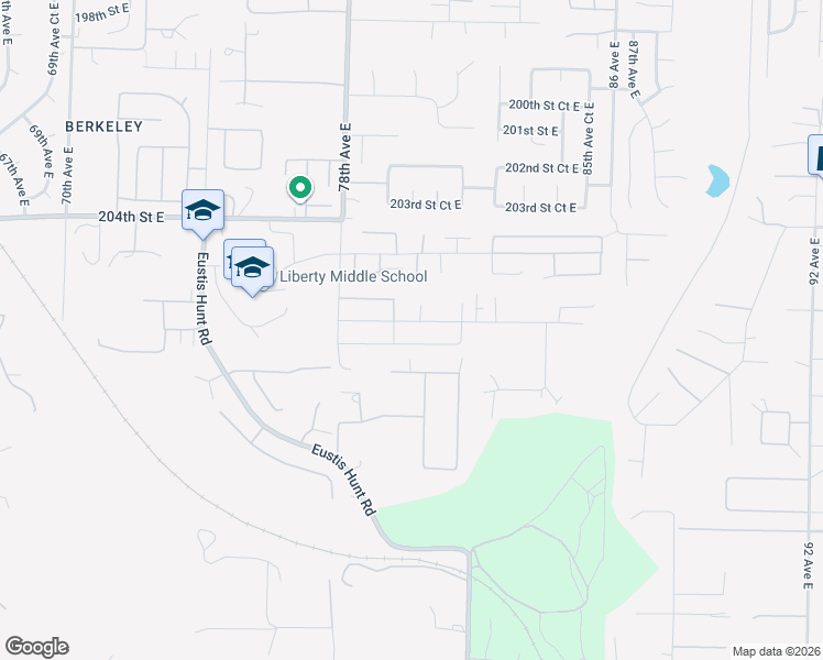 map of restaurants, bars, coffee shops, grocery stores, and more near 8006 207th Street East in Spanaway