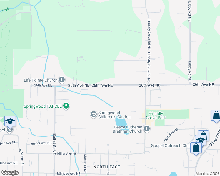 map of restaurants, bars, coffee shops, grocery stores, and more near 1823 26th Avenue Northeast in Olympia