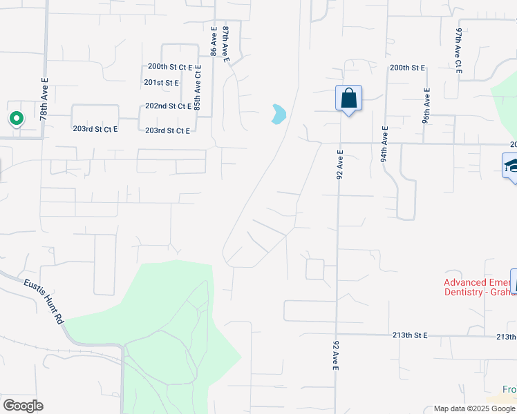 map of restaurants, bars, coffee shops, grocery stores, and more near 9011 207th Street Court East in Graham