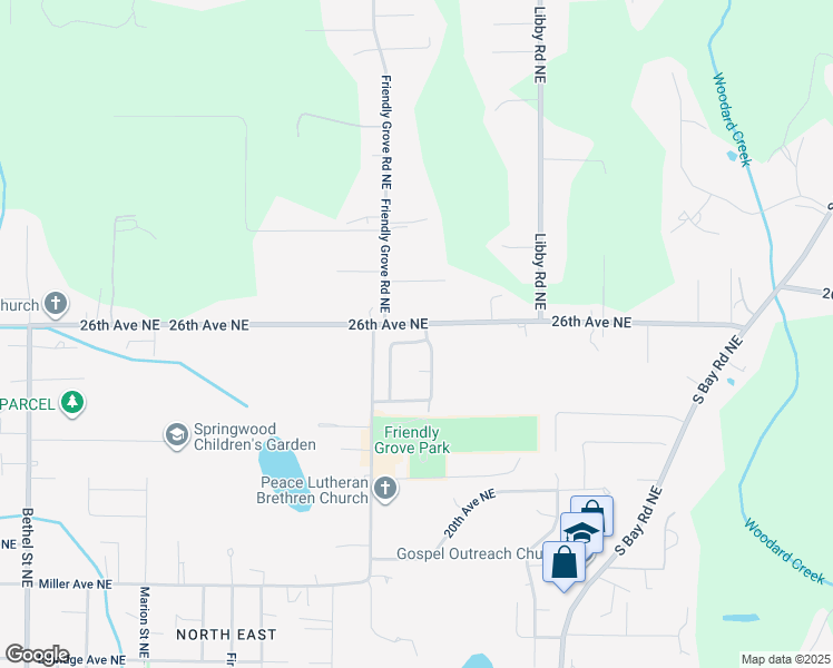 map of restaurants, bars, coffee shops, grocery stores, and more near 2539 Simon Lane Northeast in Olympia