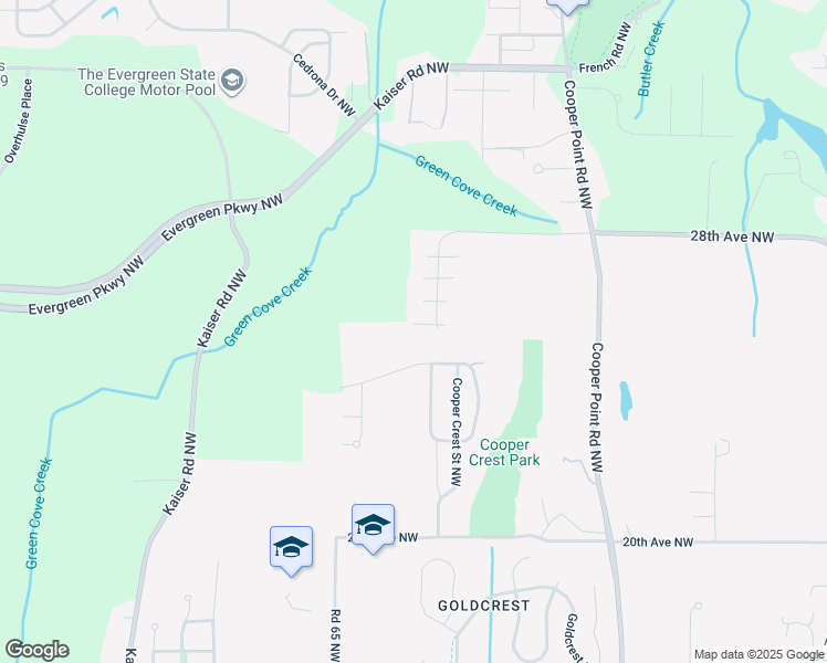 map of restaurants, bars, coffee shops, grocery stores, and more near 2541 Aztec Drive Northwest in Olympia
