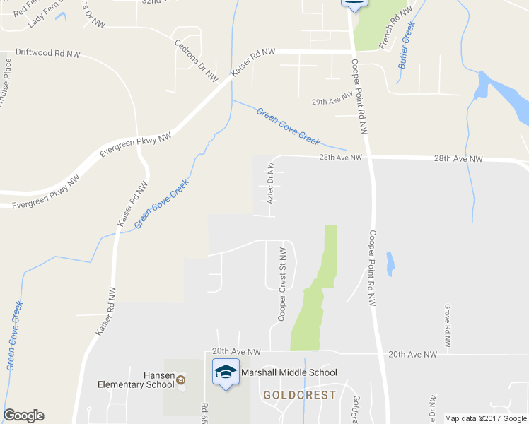map of restaurants, bars, coffee shops, grocery stores, and more near 2605 Aztec Drive Northwest in Olympia