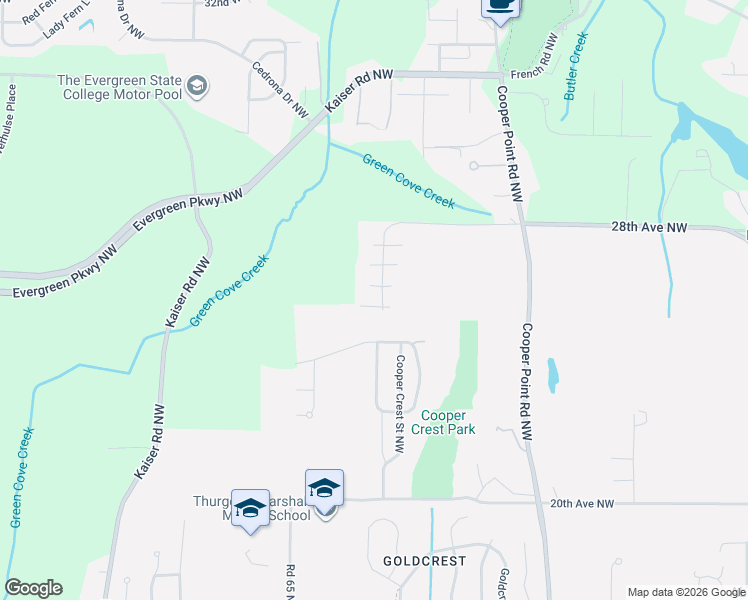 map of restaurants, bars, coffee shops, grocery stores, and more near 2605 Aztec Drive Northwest in Olympia