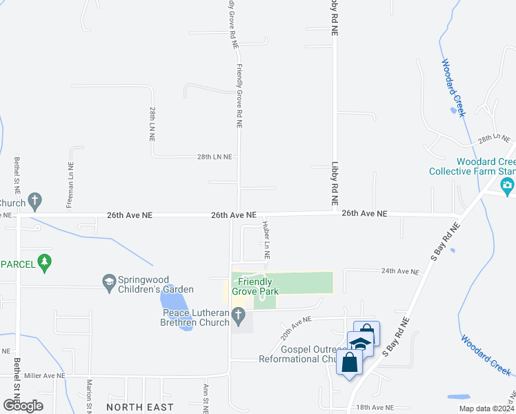 map of restaurants, bars, coffee shops, grocery stores, and more near 2539 Simon Lane Northeast in Olympia