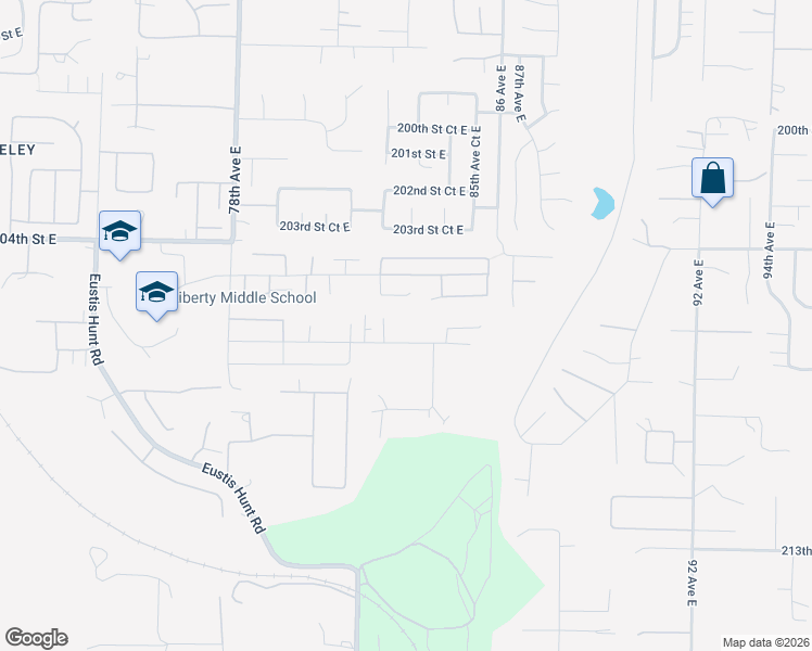 map of restaurants, bars, coffee shops, grocery stores, and more near 8314 205th Street Court East in Spanaway