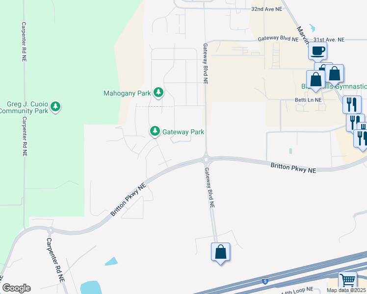map of restaurants, bars, coffee shops, grocery stores, and more near 6979 Birdseye Avenue Northeast in Lacey