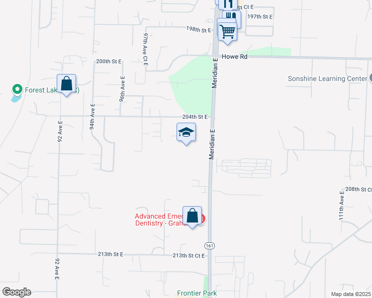 map of restaurants, bars, coffee shops, grocery stores, and more near 10026 204th Street East in Graham