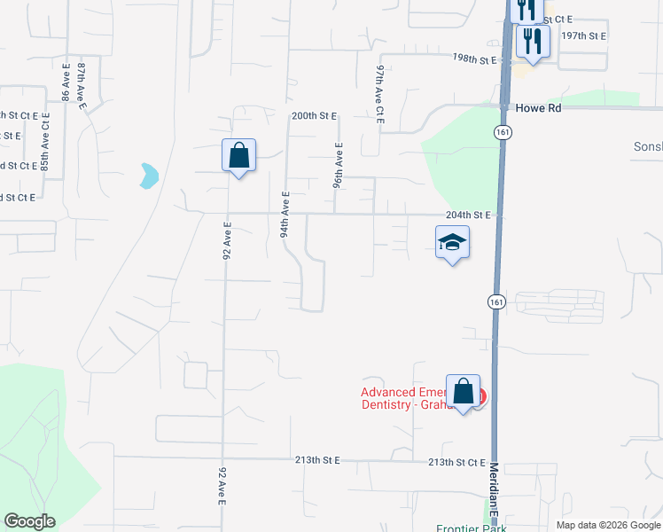 map of restaurants, bars, coffee shops, grocery stores, and more near 20513 95th Avenue Court East in Graham