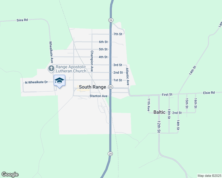 map of restaurants, bars, coffee shops, grocery stores, and more near 7 Baltic Avenue in South Range